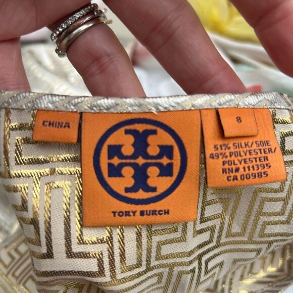 Tory Burch Women's Gold T Metallic Sleeveless Blouse Tank Top Size 8 elegant - Picture 5 of 6